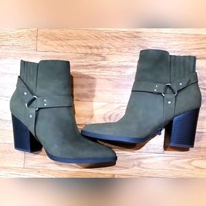 Indigo Rd Iradrina Olive Harness Biker Moto Pointy Toe Booties Boots